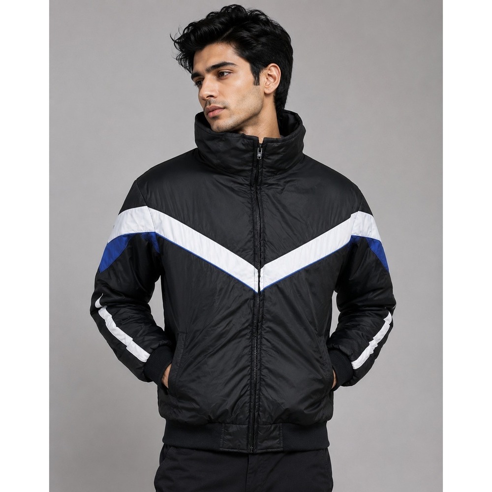 Skitique‎ 1970s Ski Puffer Jacket Mens XL Navy Blue Striped 70s Coat Skiing